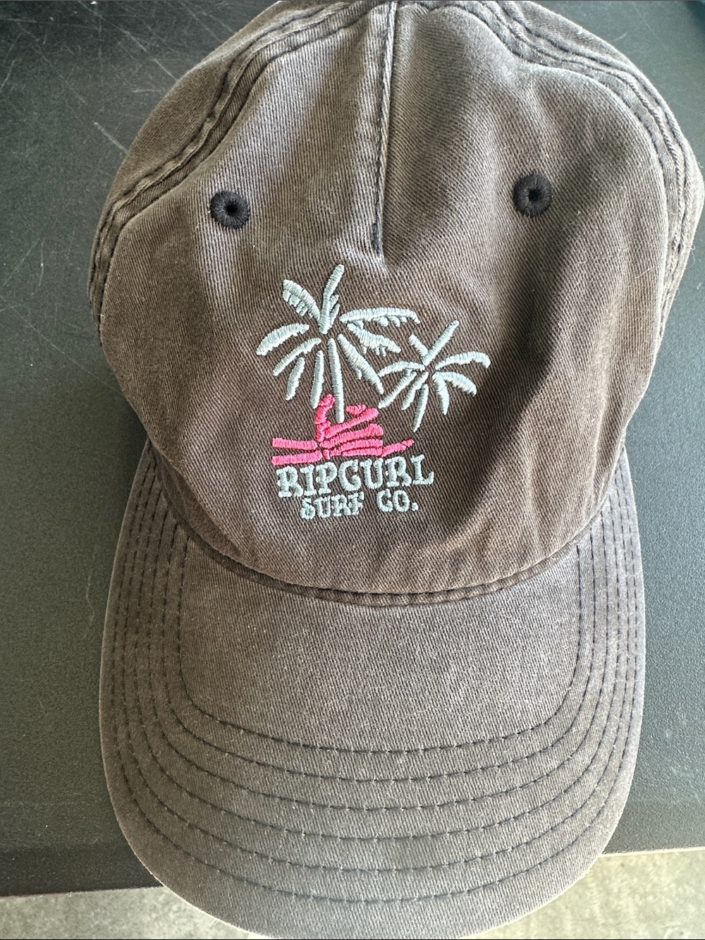 Rip Curl Surf Co. Faded Charcoal Dad Hat Palm Tree Shaka Embroidered Beach Cap